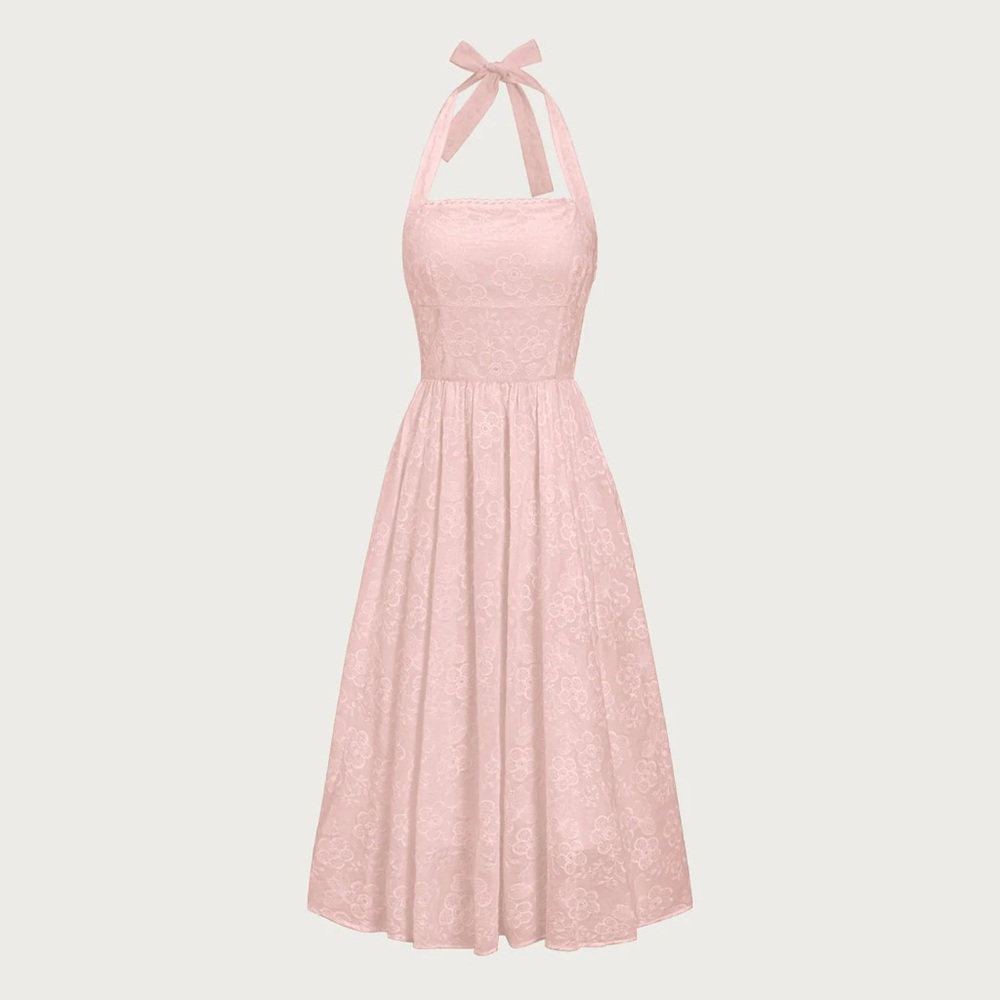 Rihoas Pink Embroidery Halter Midi Dress - Picture 5 of 8